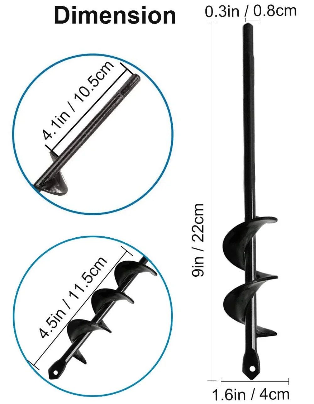 Garden Auger Spiral Drill Bit – 3/8" Hex Drive Soil Digger Tool for Planting Holes and Loose Soil