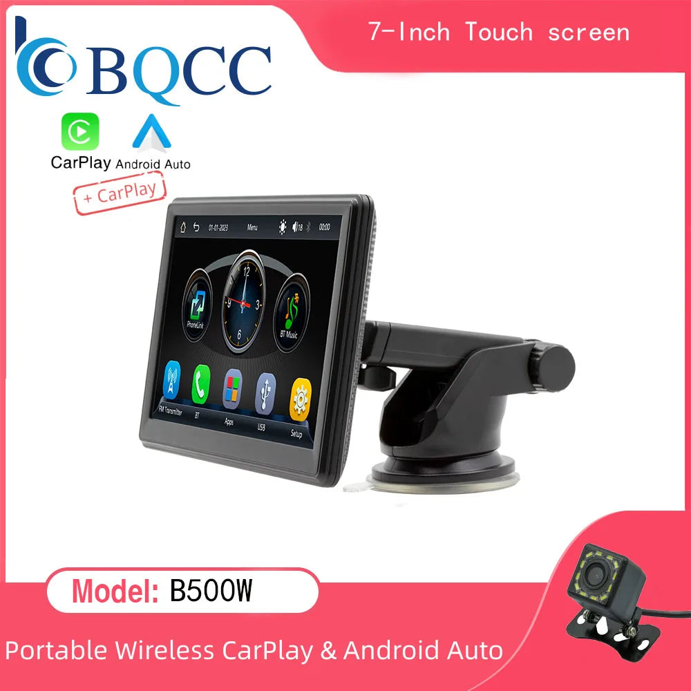 Universal 7-Inch Car Radio Multimedia Player – Wireless CarPlay & Android Auto Touchscreen with Sun Visor B500