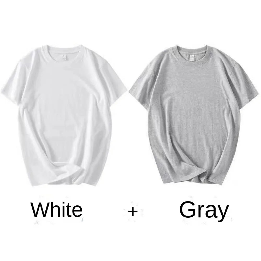 2PCS Unisex 100% Cotton White T-Shirts – Casual Loose Fit Short Sleeve Breathable Tees for Men & Women