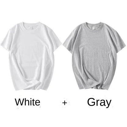 2PCS Unisex 100% Cotton White T-Shirts – Casual Loose Fit Short Sleeve Breathable Tees for Men & Women