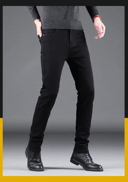 Men’s Spring Autumn Slim Black Jeans — Elastic Straight Korean Vintage Denim Pants for Business & Casual Wear
