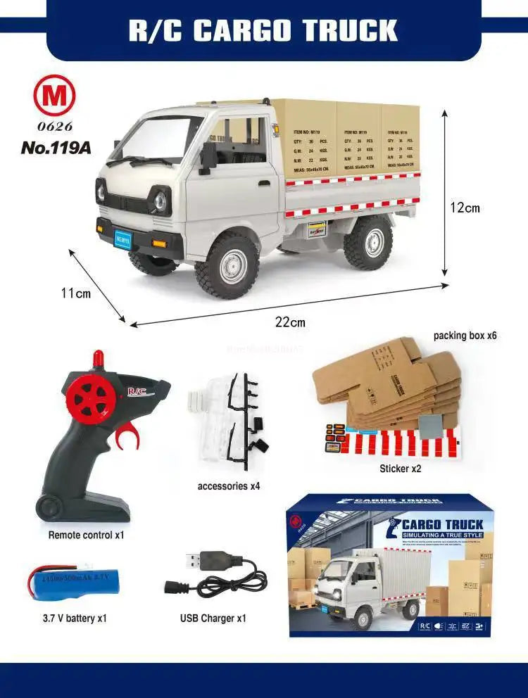 1:10/1:16 WPL D12 RC Drift & Climbing Truck with LED Lights – Electric Toy Car Model for Boys, Perfect Christmas Gift