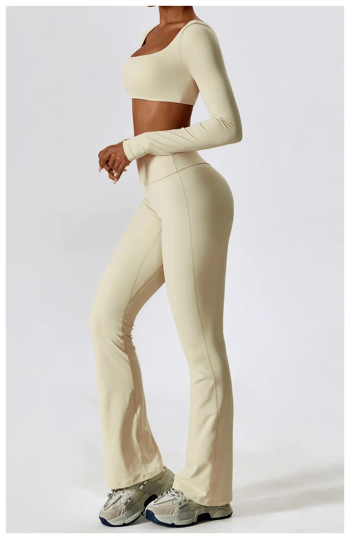 2PCS Seamless Women’s Yoga Set – Long Sleeve Crop Top & Leggings Workout Outfit, Athletic Gym Sportswear