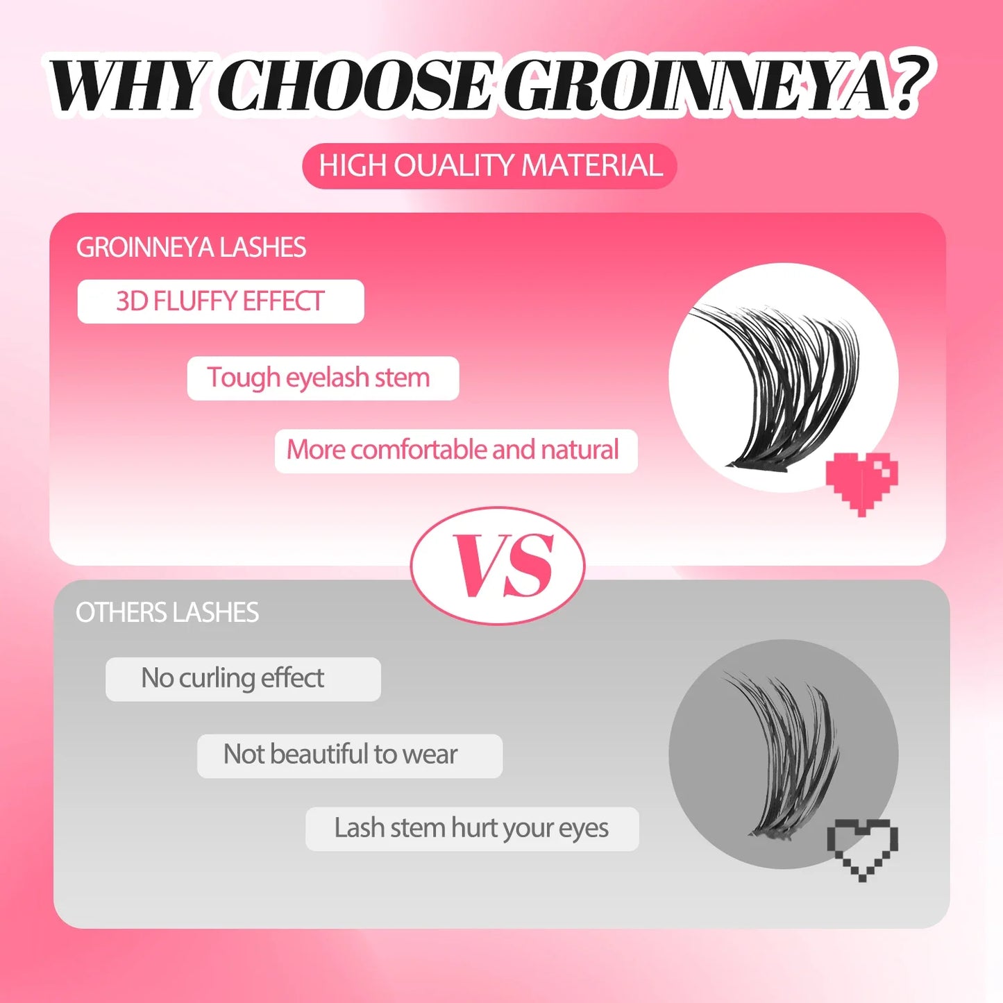 GROINNEYA DIY Mixed Lash Clusters Set – Fluffy Individual Lash Extensions Kit with Bond & Seal for At-Home Makeup