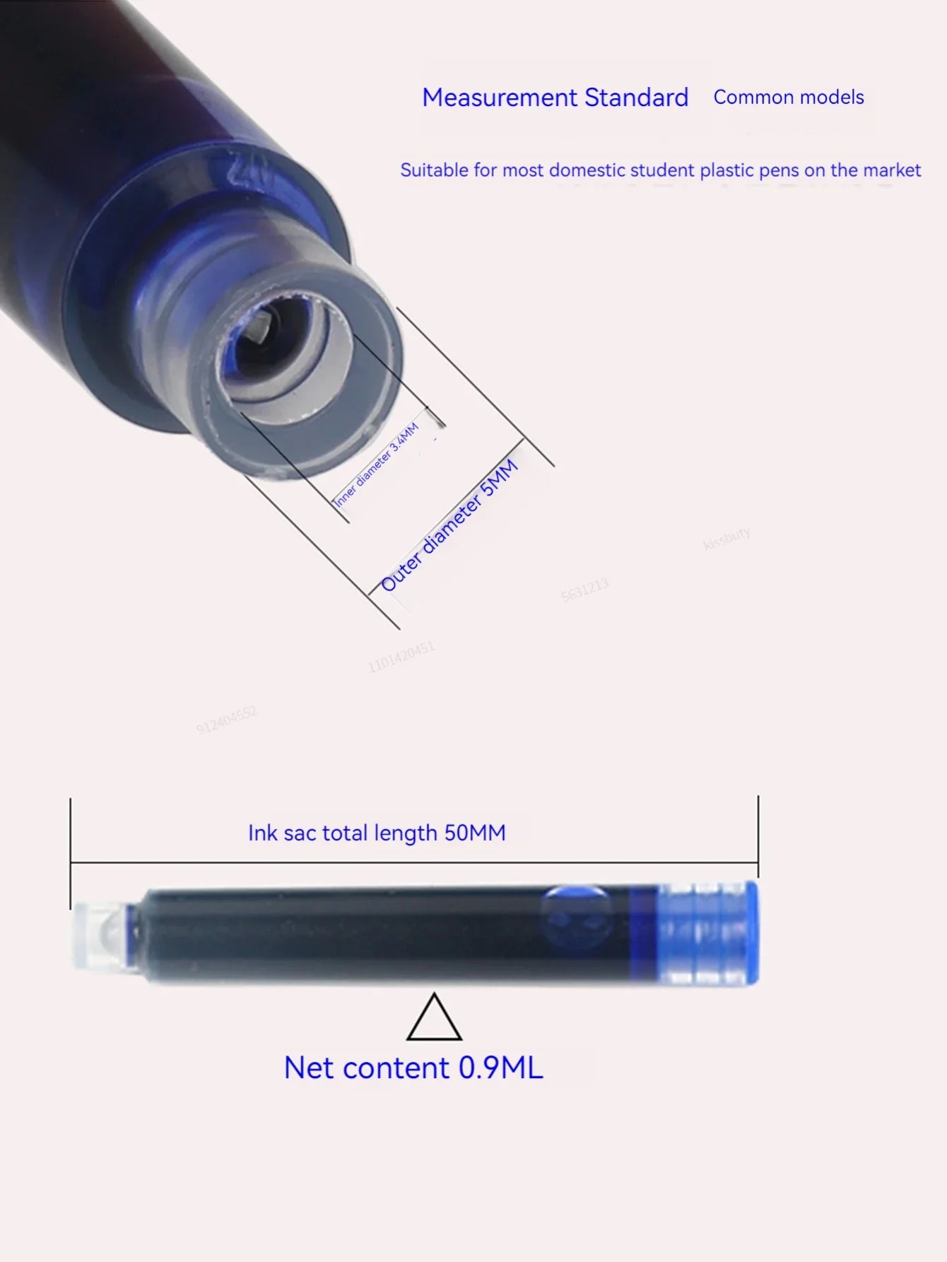 12-36PCS Colourful Ink Sac Fountain Pen Refills 3.4mm - Refillable Ink Cartridges for Drawing, School & Office Use