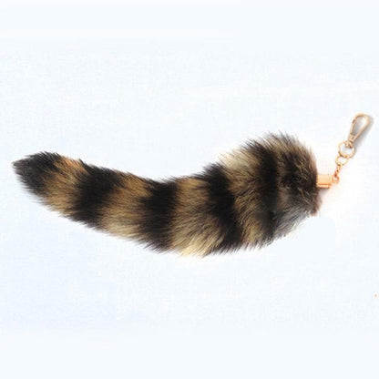 Plush Fox & Raccoon Tail Keychain – 28cm Furry Animal Tail Pompom Bag Charm & Keyring Pendant