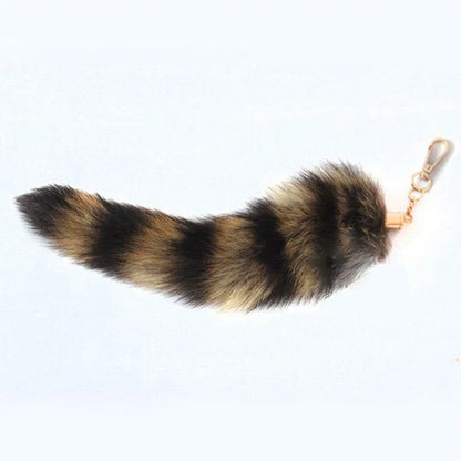 Plush Fox & Raccoon Tail Keychain – 28cm Furry Animal Tail Pompom Bag Charm & Keyring Pendant