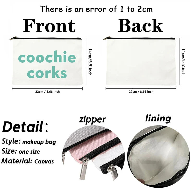 Coochie Corks Pattern Canvas Cosmetic Bag – Fashion Makeup Organizer, Travel Toiletry Pouch & Festival Gift for Women