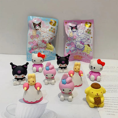 32pcs Blind Box Cartoon Erasers — Cute Kitty, My Melody & Kuromi KT Cat Mystery Box, Fun Stationery for Students & Birthday Gifts
