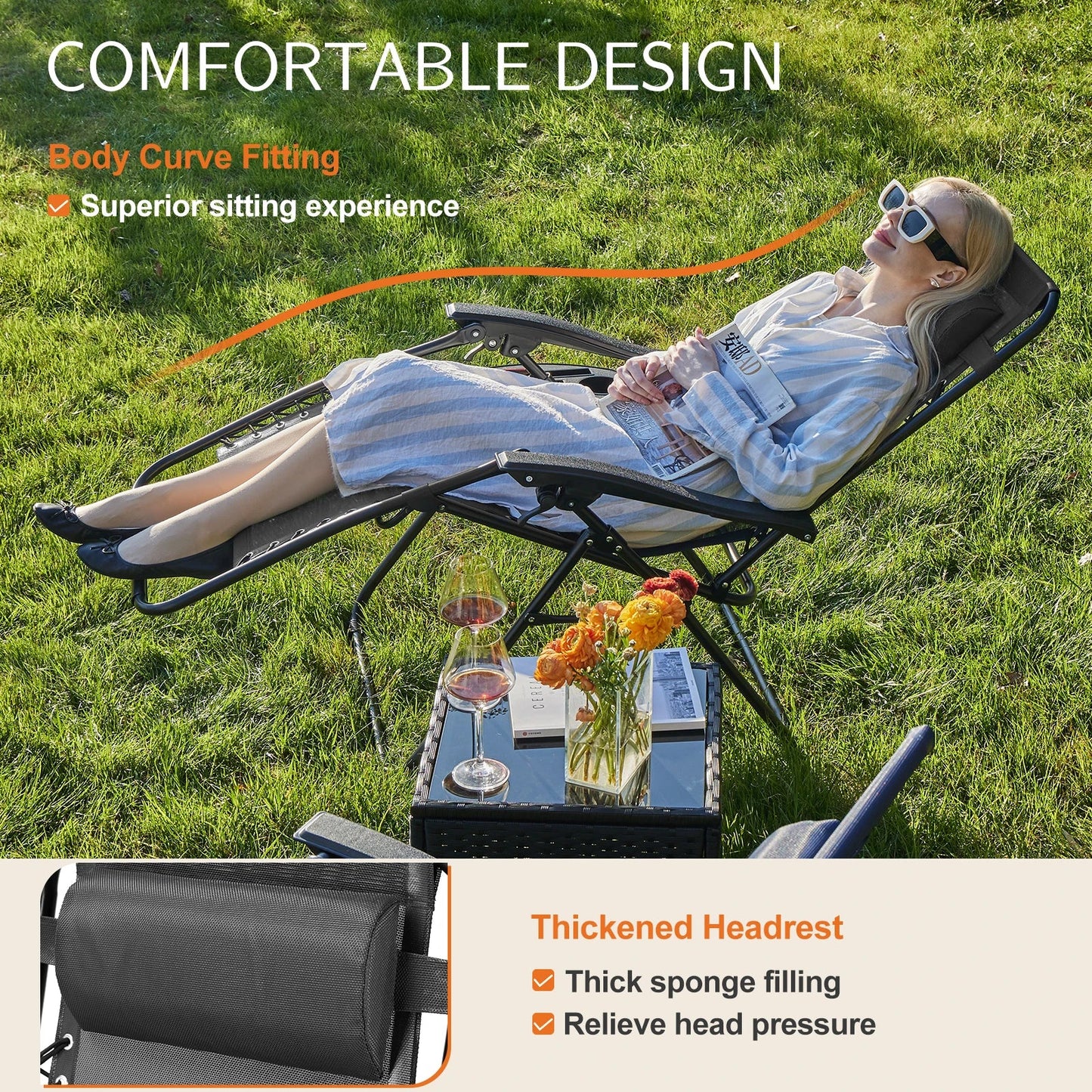 Zero Gravity Recliner Chairs Set of 2 — Portable Adjustable Outdoor Camping Patio Lounge with Cup Holders & Pillows