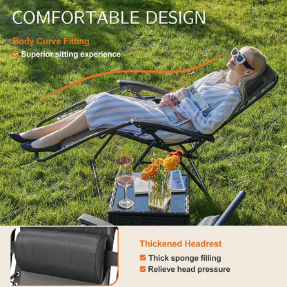 Zero Gravity Recliner Chairs Set of 2 — Portable Adjustable Outdoor Camping Patio Lounge with Cup Holders & Pillows