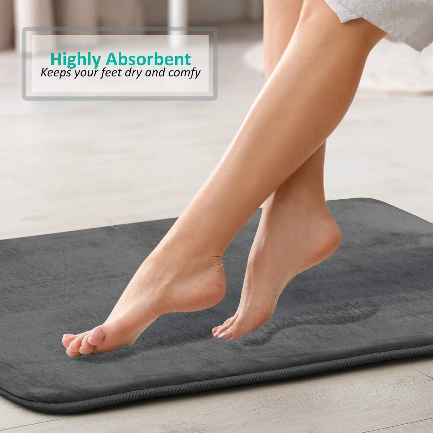 3PC Velvet Memory Foam Bathroom Rug Set - Ultra Soft, Non-Slip, Quick-Dry Machine Washable Bath Mats