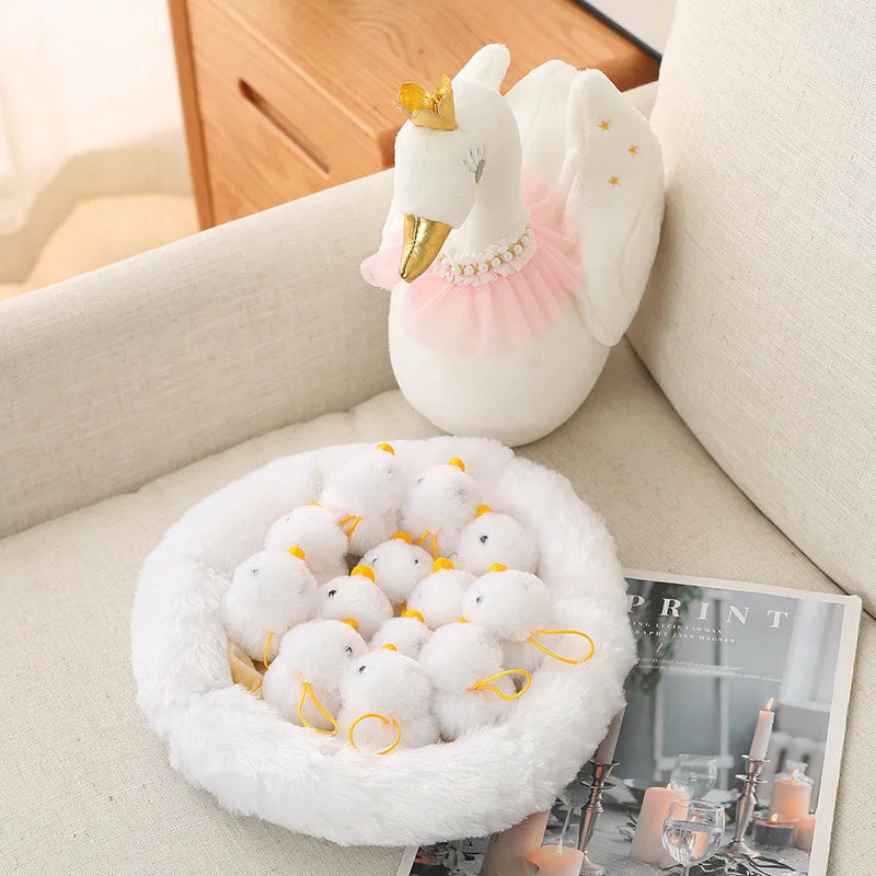 Swan & Chick Family Plush Toy — Lifelike Mother and Baby Stuffed Animals with Nest for Kids