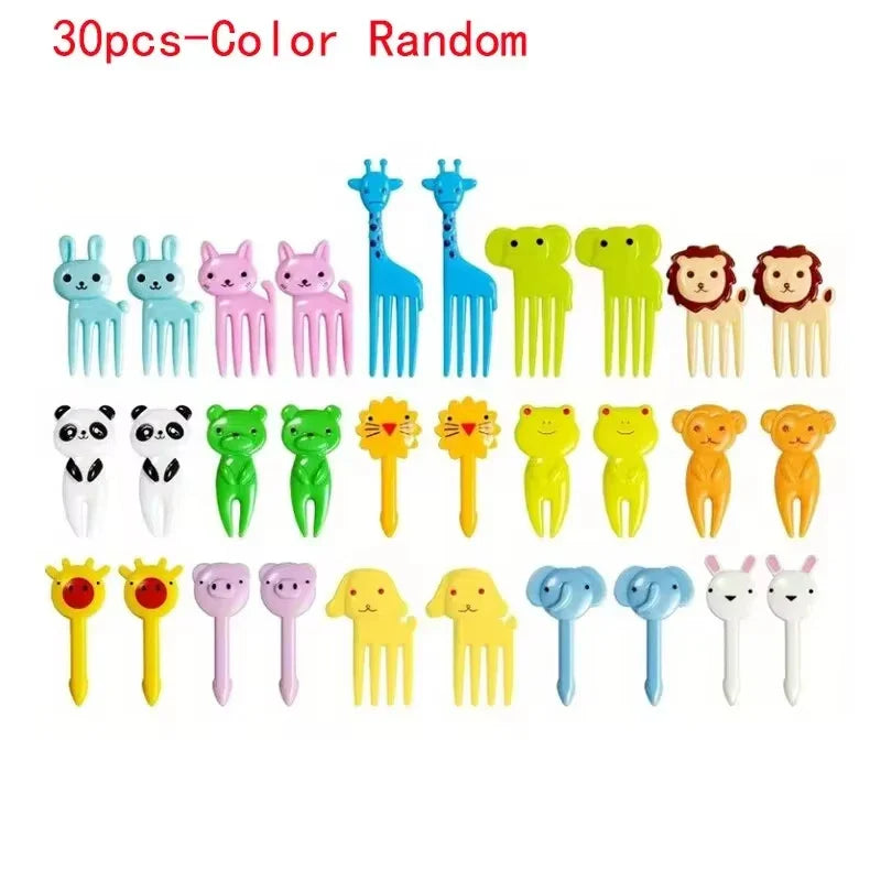 30-Piece Cartoon Animal Food Forks – Reusable Cute Fruit & Salad Toothpicks for Bento Box and Party Snacks