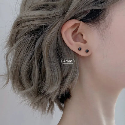 Black Round Imitation Pearl Stud Earrings Set – 3 Pairs (4mm 6mm 8mm) Simple Elegant Ball Earrings for Women Fashion Jewelry Gift