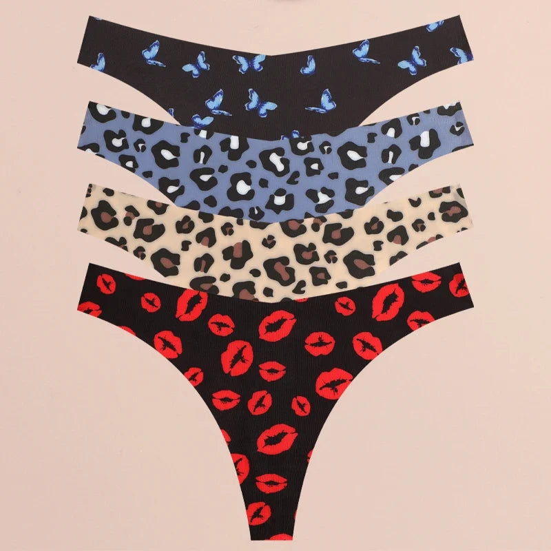 FINETOO 4Pcs Women’s Seamless Thong Underwear - Ultra Soft Leopard Print G-String Lingerie with Stretch Comfort Fit