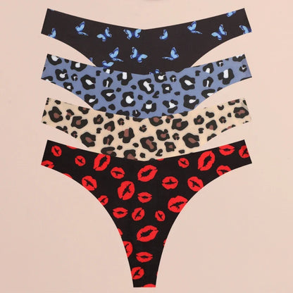 FINETOO 4Pcs Women’s Seamless Thong Underwear - Ultra Soft Leopard Print G-String Lingerie with Stretch Comfort Fit