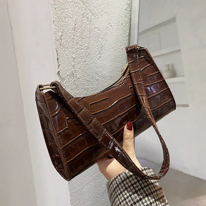 Retro Alligator Pattern PU Leather Handbag for Women – Small Shoulder & Clutch Tote Purse
