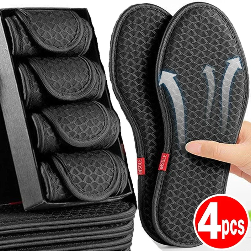 2/4Pcs Bamboo Charcoal Deodorant Insoles: Breathable Shoe Pads for Men's Sports Shoes - Absorb-Sweat, Antibacterial Inserts