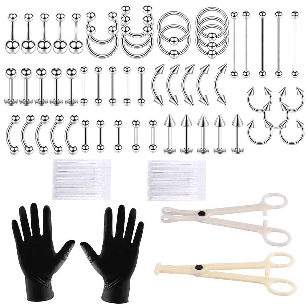 Stainless Steel Body Piercing Kit – Belly Button & Septum Piercing Set, Professional Piercing Tools for Personal and Salon Use
