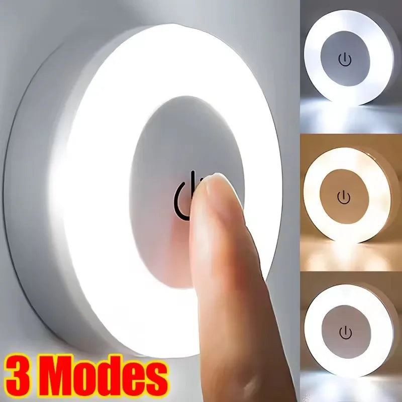 Mini LED Touch Night Light – USB Rechargeable, Portable Round Lamp with Magnetic Base & Dimming for Bedroom & Kitchen
