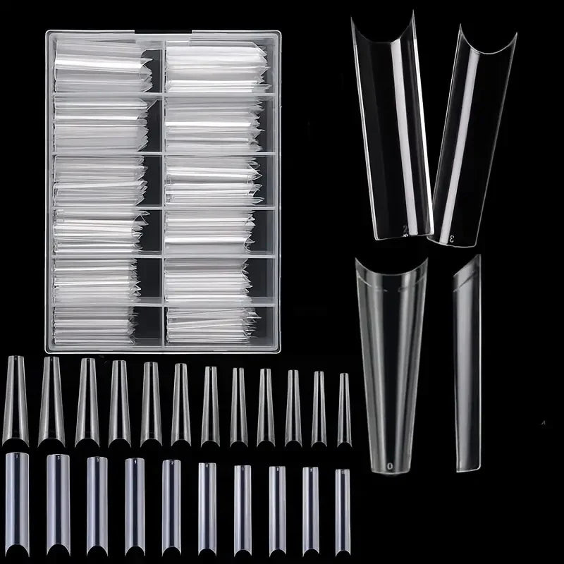 240 Clear Nail Tips – Coffin Shape Fake Toenail and Acrylic Nails, Half Cover Artificial Nail Set with Storage Box