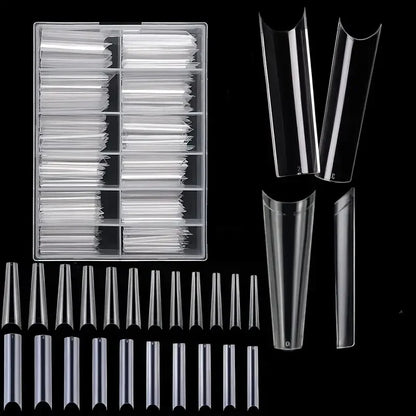 240 Clear Nail Tips – Coffin Shape Fake Toenail and Acrylic Nails, Half Cover Artificial Nail Set with Storage Box