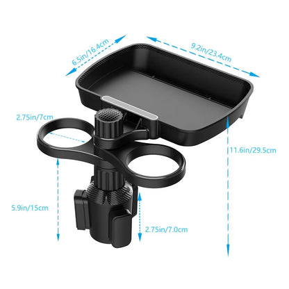 Adjustable Dual Cup Holder Expander: 360° Rotating Multifunctional Car Seat Cup Holder with Snack Tray - Convenient Drink Holder Solution