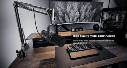FDUCE SL40+ USB/XLR Dynamic Microphone Kit – Built-in Headset Output, Sound Insulation & Arm Stand for PC, PS5/4, Mixer