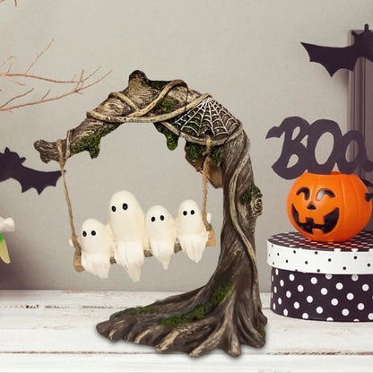 Halloween White Ghost Sculptures — Funny Swinging Tree Ornaments for Tabletop Centerpiece Decor