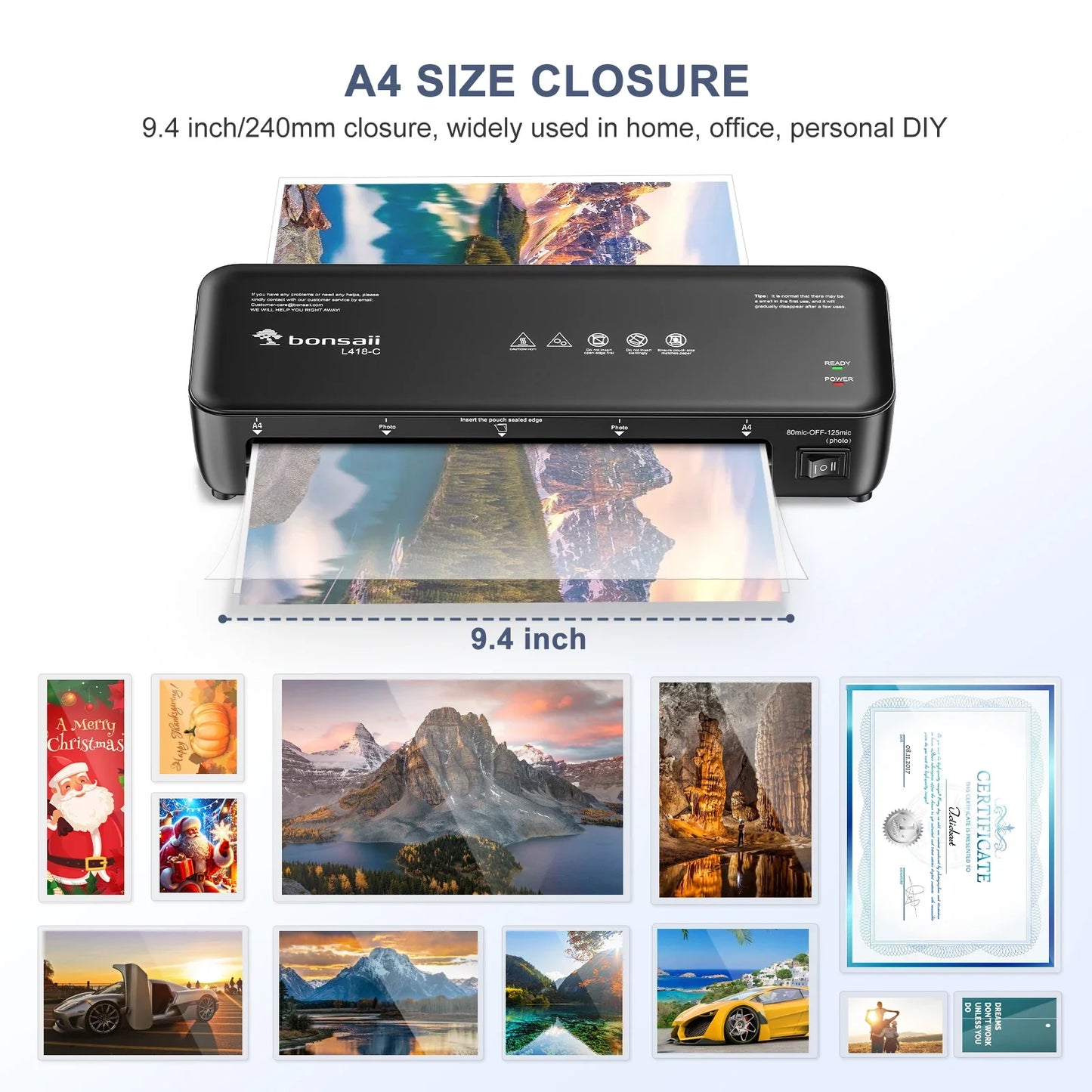 Bonsaii 9-Inch Thermal Laminator – Never Jam Technology for Documents, Posters & Photos, Ideal for Home, Office & School