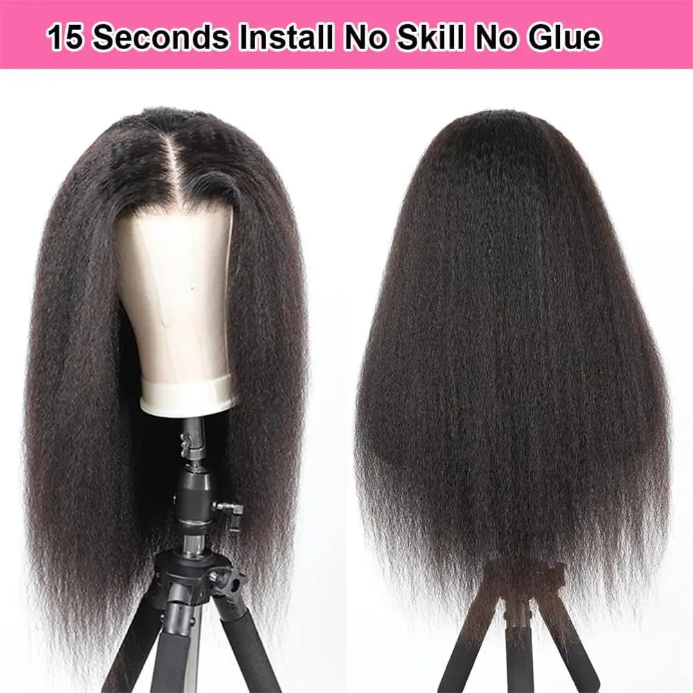 Kinky Straight Human Hair Wig – 13x4 Lace Front, Pre-Plucked Yaki Straight Brazilian Wig