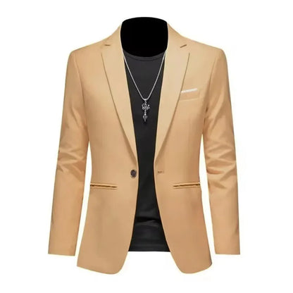 Men’s Casual Business Slim Fit Suit Jacket — Trendy Autumn Single-Button Formal Blouse, Non-Iron Solid Color