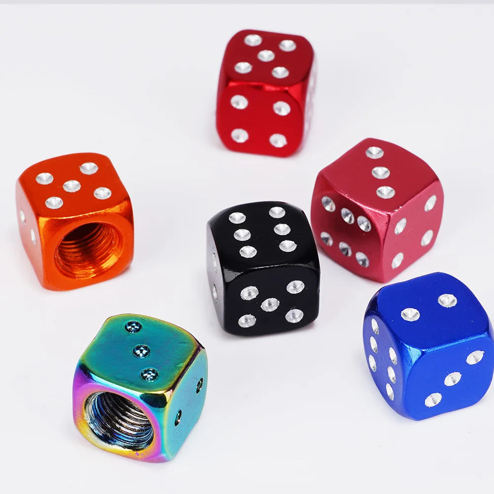 Aluminum Dice Tire Valve Caps - Dustproof Car, Truck, Motorcycle, Bike Wheel Stem Tyre Air Valve Covers