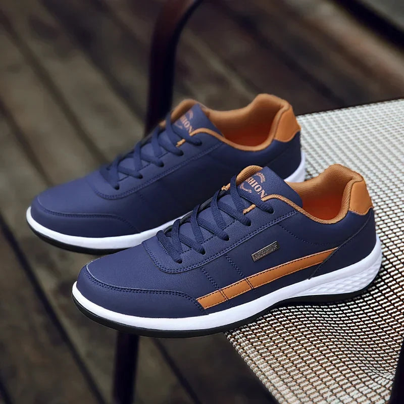 MAEDEF Men's Leather Sneakers – Waterproof Casual Lace-Up Footwear, Comfortable Vulcanized Shoes for Men