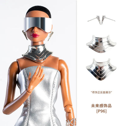 Personalized Fashion Accessories for 1/6 Doll – Futuristic Earring, Necklace & 30cm Supermodel Doll Glasses, Sweet & Cool Dress-Up Set