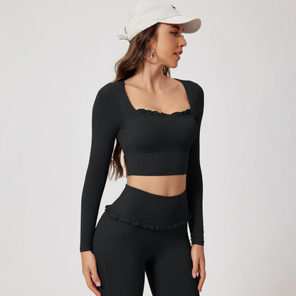 Women’s Summer Gym Yoga Set – Quick-Dry Long Sleeve Two-Piece Sportswear Outfit for Outdoor Fitness & Training