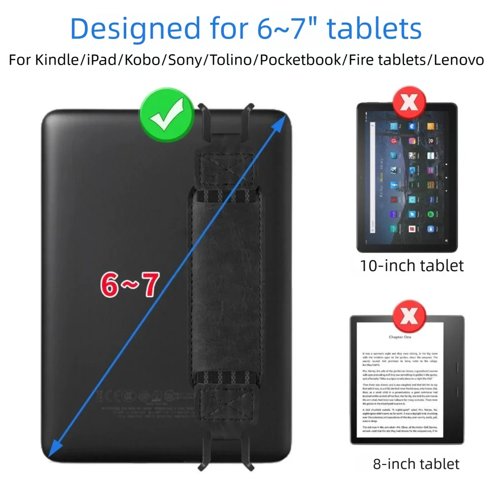 Leather Tablet Hand Strap — Elastic Anti-Drop E-Reader Holder for Kindle, iPad, Kobo, Sony, Pocketbook, Lenovo