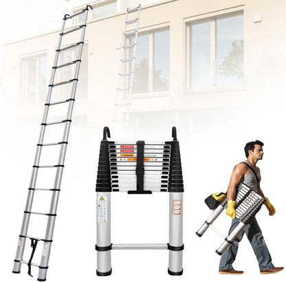 DayPlus 3.2-6.2M Telescopic Ladder with Roof Hook Kit – Portable, Heavy Duty Aluminium Multi-Purpose Folding Extendable Ladder
