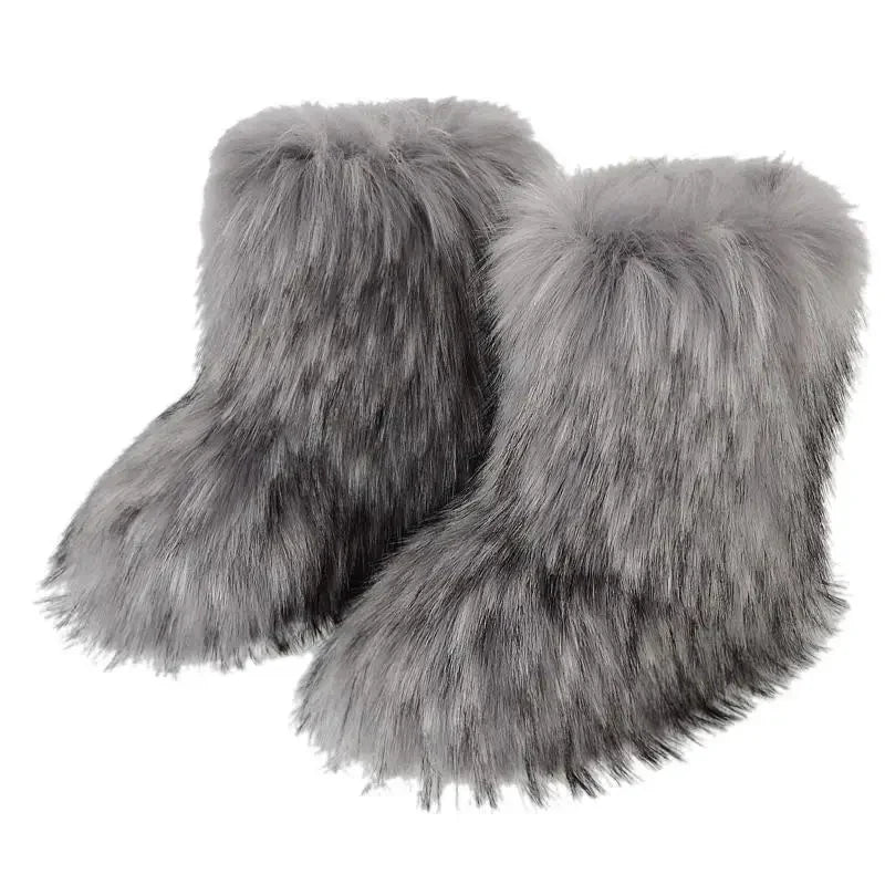 Women’s Faux Fur Winter Boots - Plush Warm Snow Shoes for Ladies with Luxury Furry Fashion Style