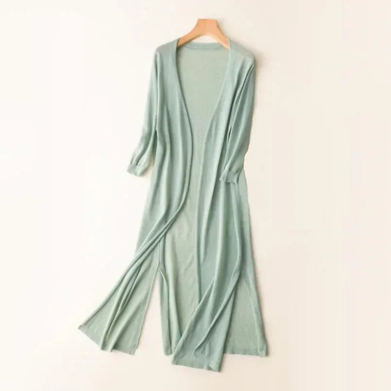 2024 Korean Women's Casual Long Sun Protection Cardigan – Soft, Comfortable, Loose Fit, Solid Color, Free Size Thin Sweater