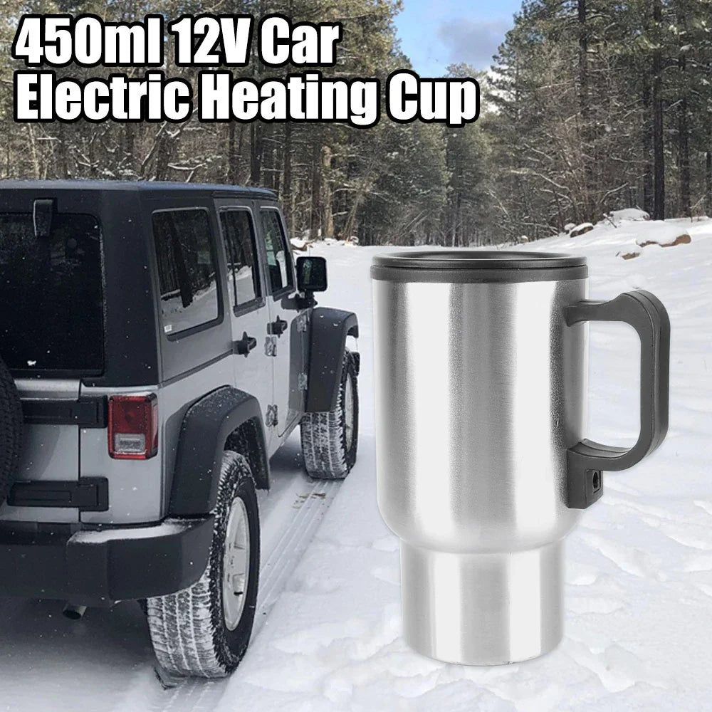 12V Electric Heating Car Kettle - 450ml Stainless Steel Thermal Mug for Water, Coffee, Milk - Travel & Camping