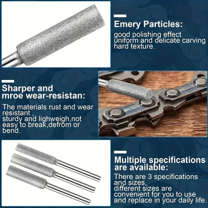 12PCS Diamond Chainsaw Sharpener Set – Titanium Coated Corundum Rotary Burr Stones for Chainsaw Sharpening, Jade Carving & Grinding Tool Kit