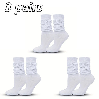 Women’s White Mid-Calf Socks - 3 Pairs Comfortable Breathable Basic Fashion Socks