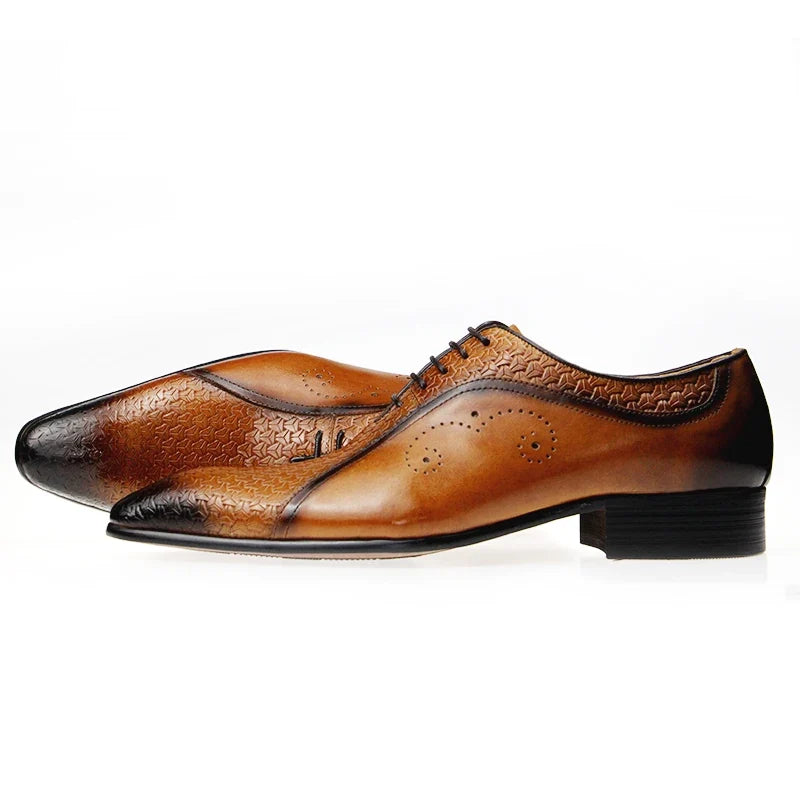 Men’s Genuine Leather Brogue Shoes - Formal Evening Wedding Dress Shoes with Side Carving