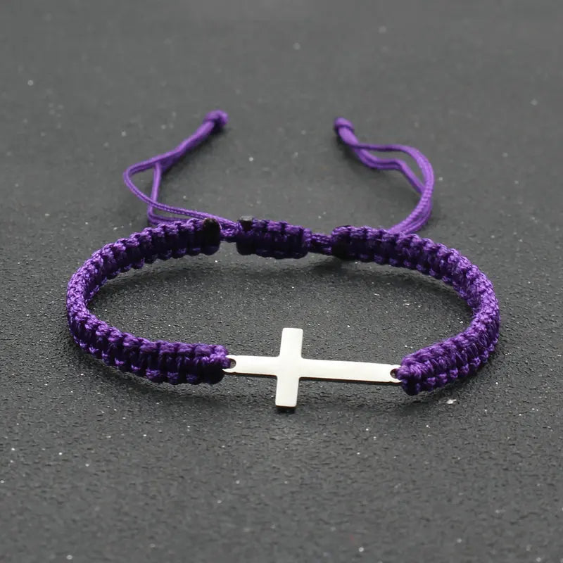 UILZ Creative Stainless Steel Cross Bracelet - Hand-Woven Adjustable Colored String, Couple Versatile Jewelry