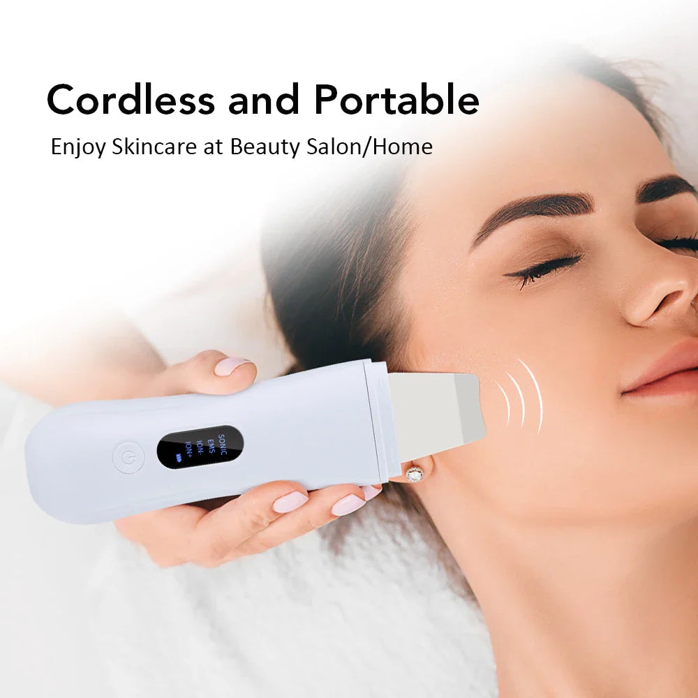 Ultrasonic Skin Scrubber – 4-Mode Facial Spatula for Deep Cleaning, Lifting & Peeling Skincare Device