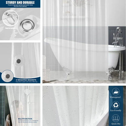PEVA Shower Curtain: Waterproof Transparent/Colorful Plastic Bath Curtains - Mildew-Resistant Luxury Home Decor with Hooks