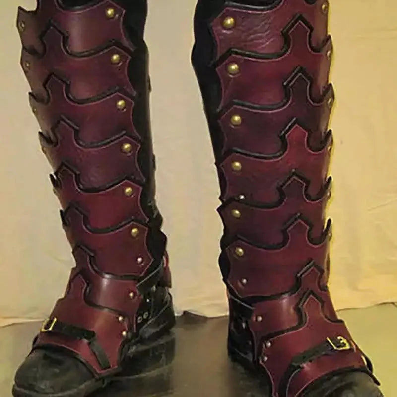 Medieval LARP PU Leather Leg Armor – Gothic Greaves & Gaiters, Viking Knight Cosplay Boot Covers for Men
