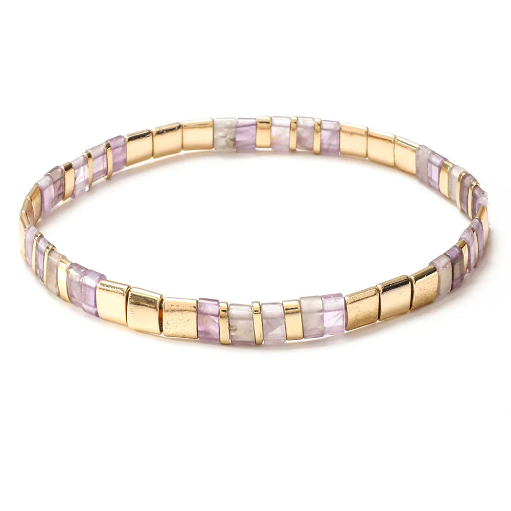 ZMZY Stone Tila Beads Elastic Bracelet for Women – 2025 Fashion Colorful Rainbow Miyuki Tile Bead Jewelry Gift Bracelet